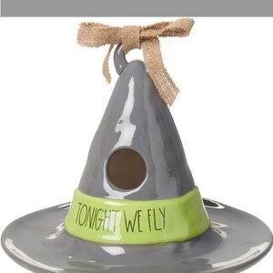 Rae Dunn Halloween Ceramic Witch Hat Birdhouse Decor TONIGHT WE FLY NWT *SALE*